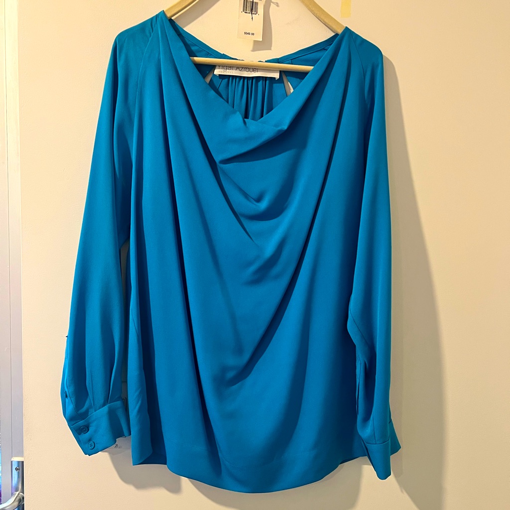 Yigal Azrouel Crepe Gegeit Aqua Bri Blouse Sz. 4 Msrp: $540